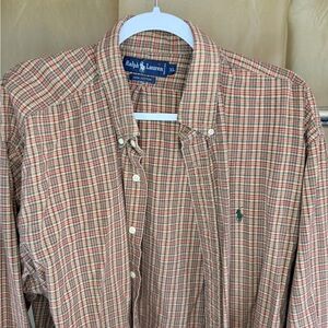 Ralph Lauren Men's Checkered Shirt - Red, Green and Tan button down shirt.